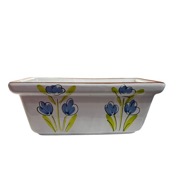 New England Pottery Rectangle White Planter with Blue Flowers 10" x 4.5" - Picture 5 of 5